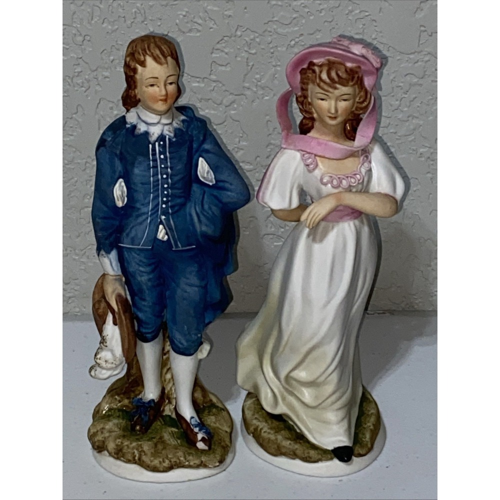 Lefton China Blue Boy and Pinkie Figurines KW387 Limited Edition Vintage Set